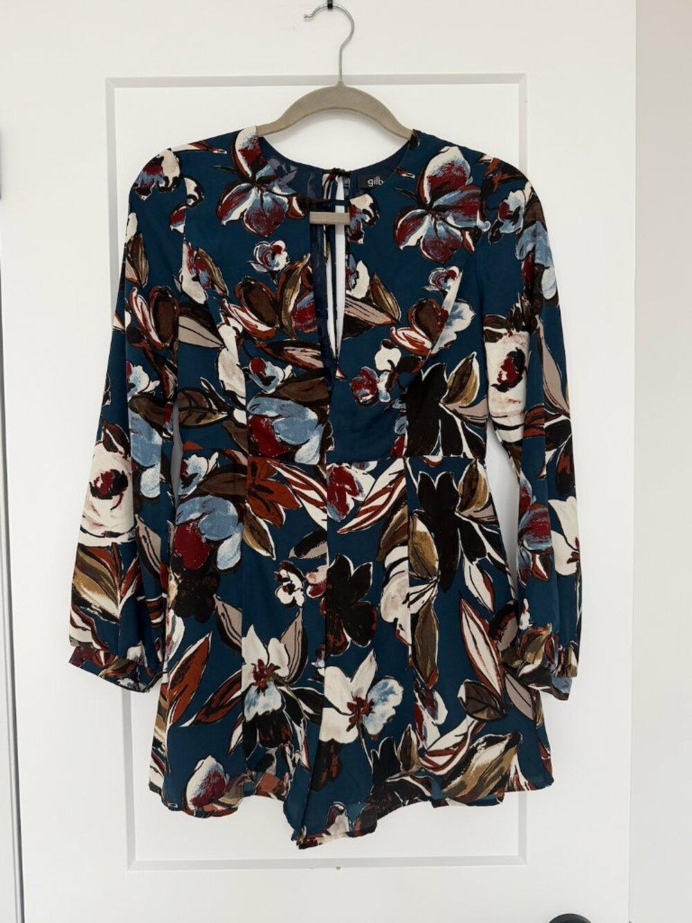 Floral Teal Long Sleeve Romper